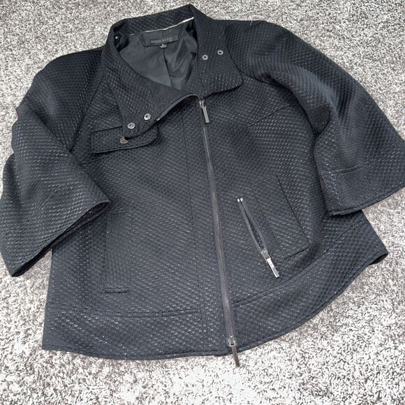 Anne Klein Black Textured Moto Jacket Zipper Front‎ Snap Accent 8 - Picture 1 of 9